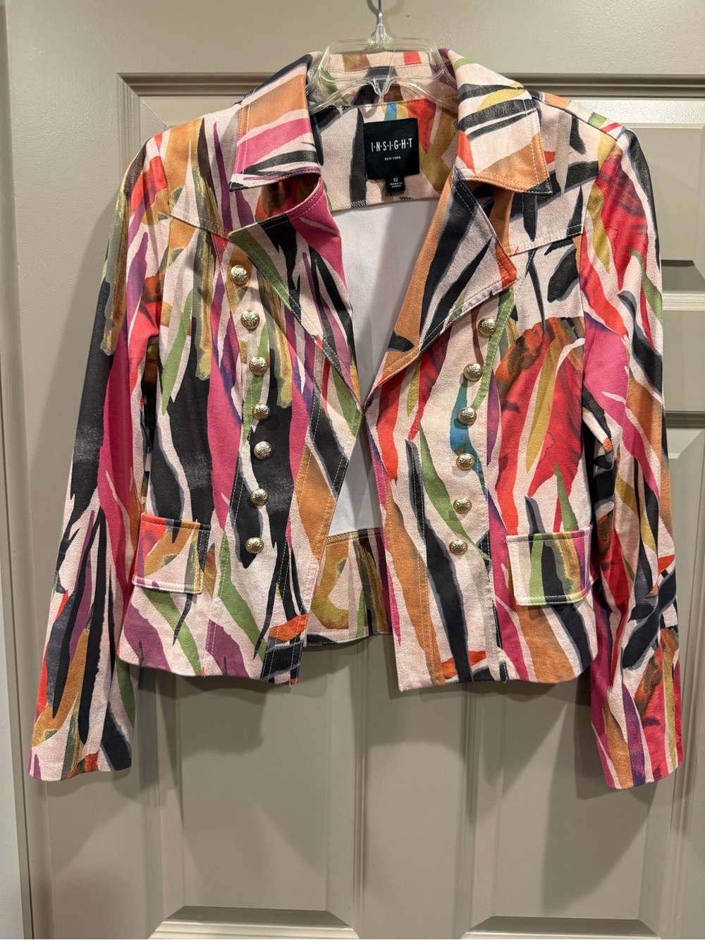 Like New Insight NYC Vegan Multicolor Abstract Print Blazer with Gold Buttons